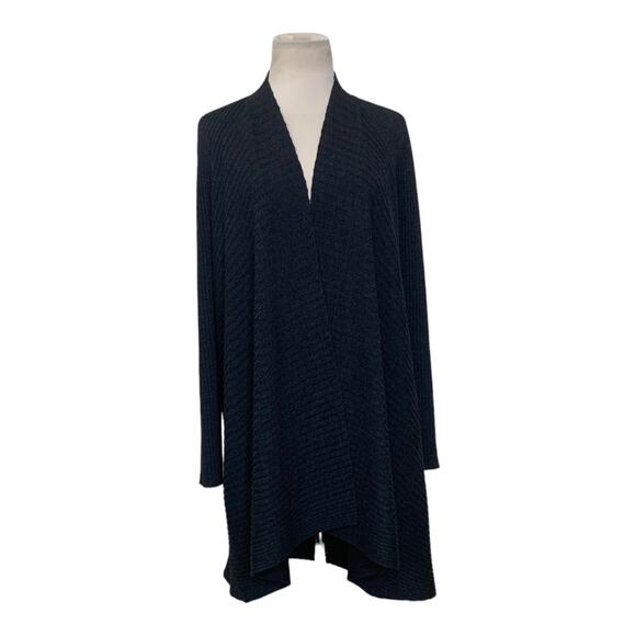 Eileen Fisher gray wool long sleeves open front cardigan sweater size large - Picture 14 of 15